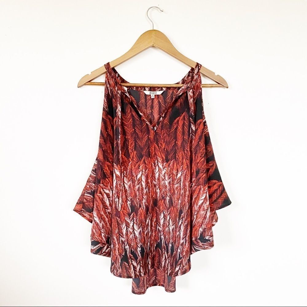 BB Dakota Feather Graphic Cold Shoulder Blouse